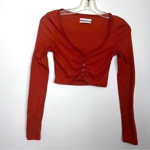 Urban Outfitters Rust Cropped Long Sleeve Scrunched Front Size XS